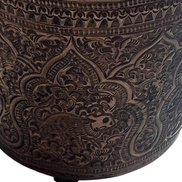 Antique Burmese Thabeik Repousse Silverplated Betel Box Tea Caddy - Picture 6 of 12